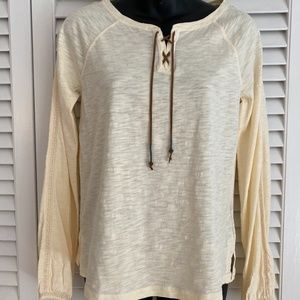 Ralph Lauren cream henley top with faux leather tie Size small